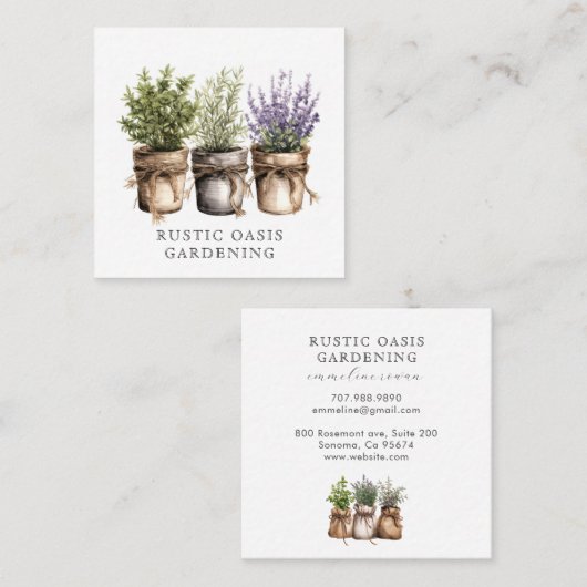 庭師の水の色の素朴植物の花 スクエア名刺 (正面/裏面)