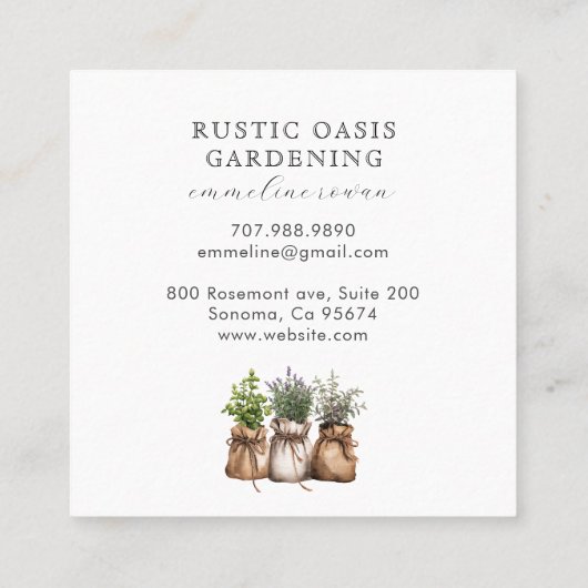 庭師の水の色の素朴植物の花 スクエア名刺 (裏面)