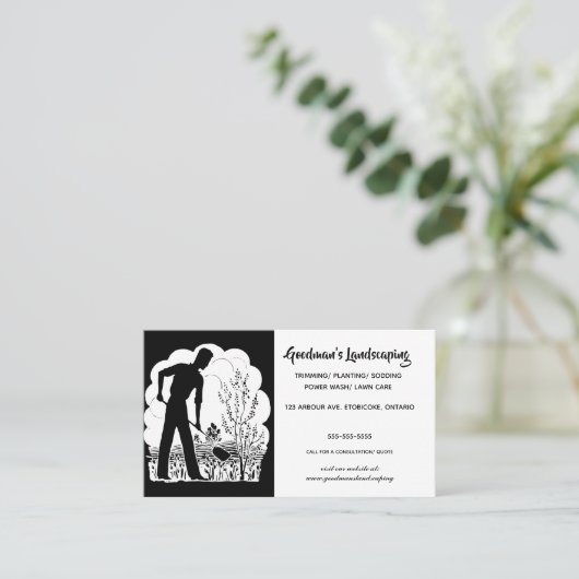 庭師の編集可能シルエット造園 名刺 (スタンド正面)