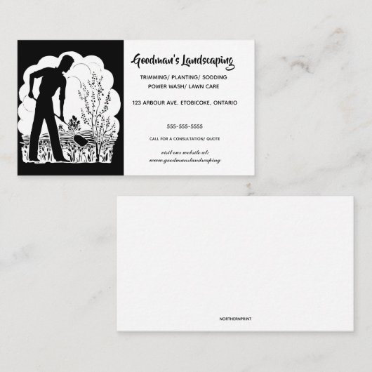 庭師の編集可能シルエット造園 名刺 (正面/裏面)