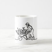 庭師または農家の線画 コーヒーマグカップ (中央)