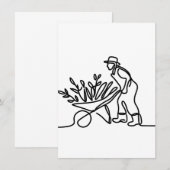 庭師または農家の線画 招待状 (正面/裏面)