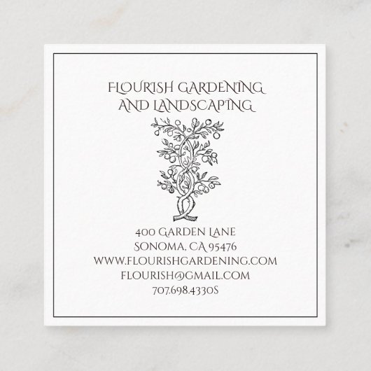 庭師ランドスケーパーフルーツツリーブランチ スクエア名刺 (裏面)