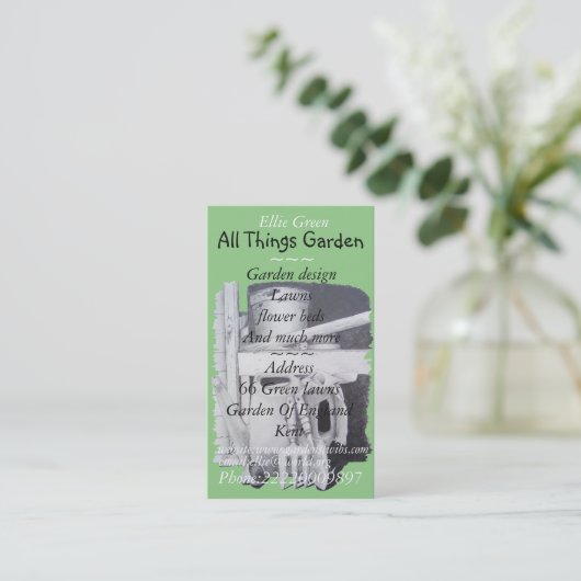 庭師庭絵画園用の園芸道具デザイン 名刺 (スタンド正面)