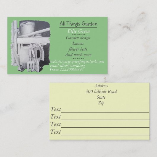 庭師庭絵画園用の園芸道具デザイン 名刺 (正面/裏面)