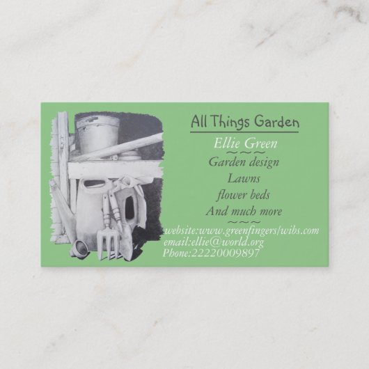 庭師庭絵画園用の園芸道具デザイン 名刺 (正面)