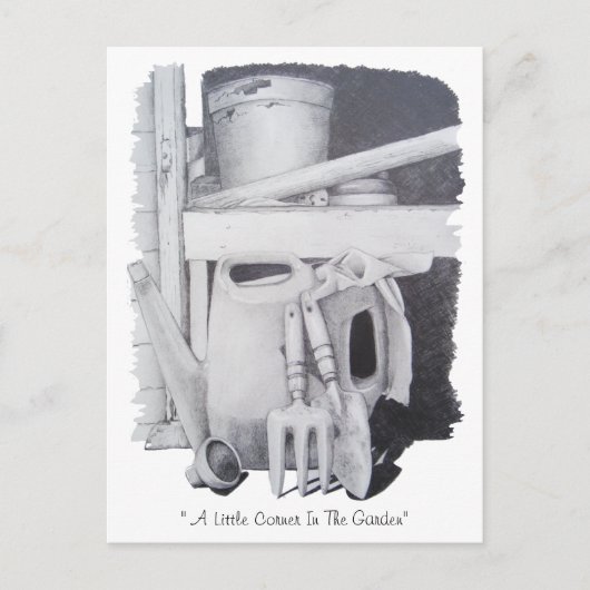 庭師用の園芸用具の静物スケッチ ポストカード (正面)