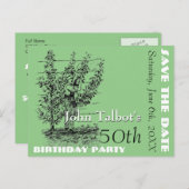 庭師50歳の誕生日パーティー日付を保存 案内ポストカード (正面/裏面)