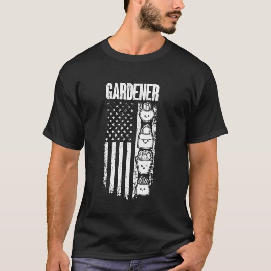 庭師 アメリカ国旗 造園家 趣味のガーデナー Tシャツ (正面)