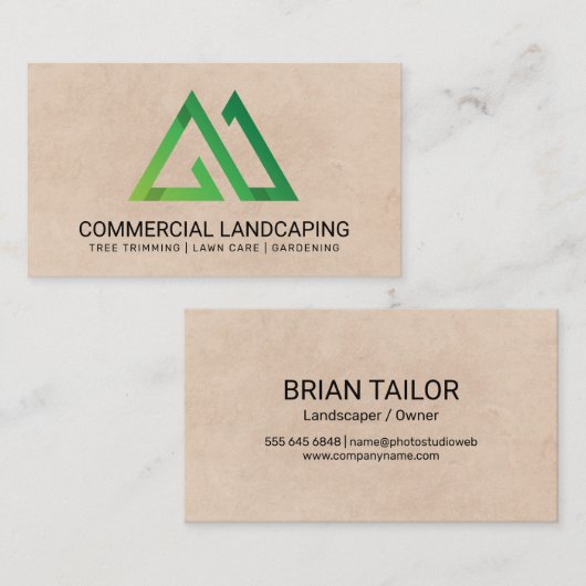 庭師 |緑の様式化された山のロゴ 名刺 (正面/裏面)