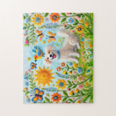 庭感じに蝶がいる犬 ジグソーパズル (縦)