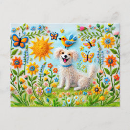庭感じに蝶がいる犬 ポストカード
