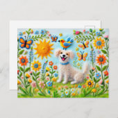 庭感じに蝶がいる犬 ポストカード (正面/裏面)