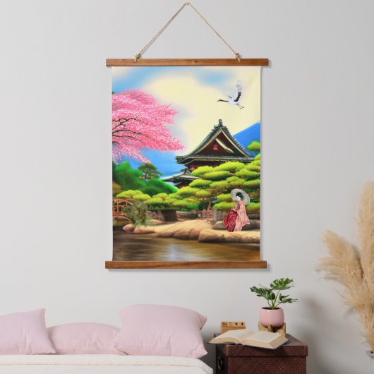 庭日本のの風景 吊り下げ型タペストリー (寝室)