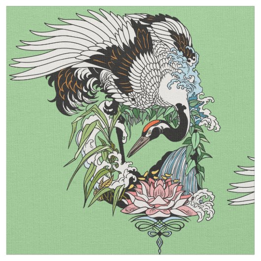 庭日本のの鶴 ファブリック (クローズアップ)