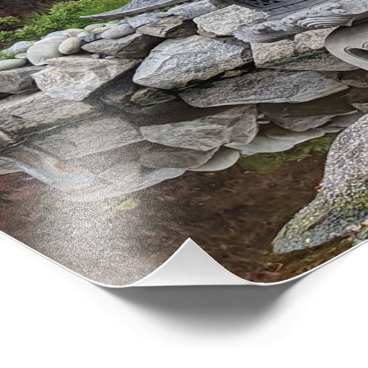 庭日本の灯と赤カエデ葉の フォトプリント (角)