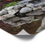 庭日本の灯と赤カエデ葉の ポスター (角)