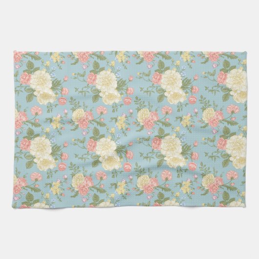 庭牡丹花の模様 キッチンタオル (横)