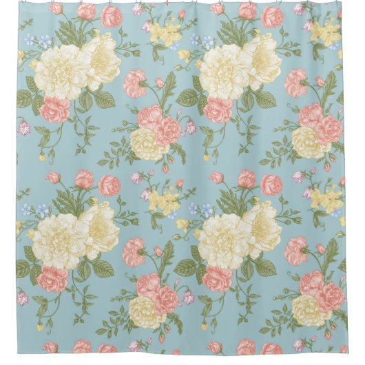 庭牡丹花の模様 シャワーカーテン (正面)