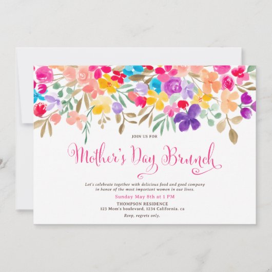 庭色彩の鮮やか野の花の母の日のブランチ 招待状 (正面)