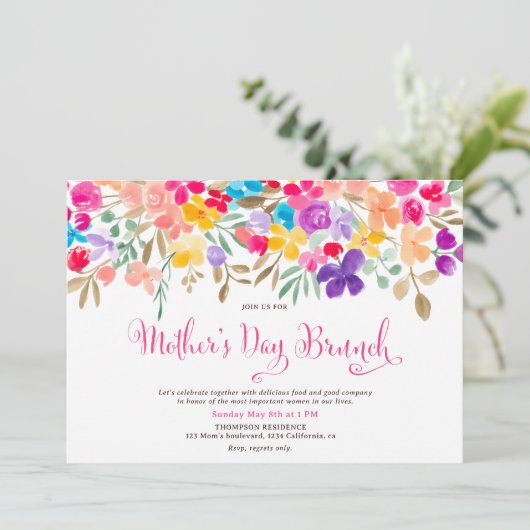 庭色彩の鮮やか野の花の母の日のブランチ 招待状 (スタンド正面)