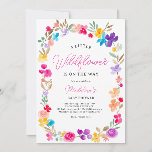 庭色彩の鮮やか野の花の牧草地の赤ちゃんシャワー 招待状 (正面)