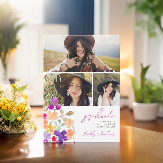庭色彩の鮮やか野花3枚の写真卒業 案内状