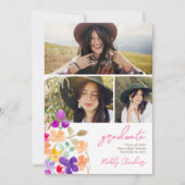 庭色彩の鮮やか野花3枚の写真卒業 案内状 (正面)