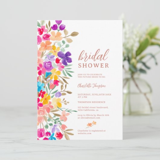 庭色彩の鮮やか野草牧草地ブライダルシャワー 招待状 (スタンド正面)