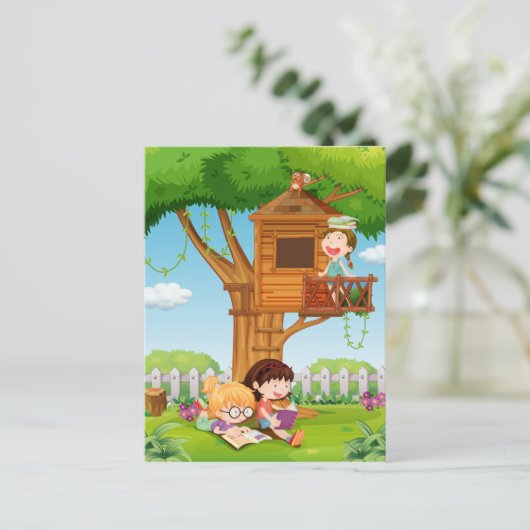庭読の女の子 ポストカード (スタンド正面)
