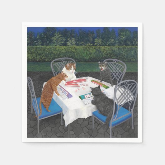 庭遊の猫の麻雀 スタンダードカクテルナプキン (正面)