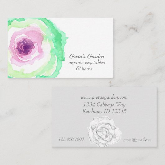 庭野菜キャベツハーブ水彩 名刺 (正面/裏面)