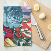 庭鮮やか開花カラフルヴィンテージ花 キッチンタオル (四つ折り)