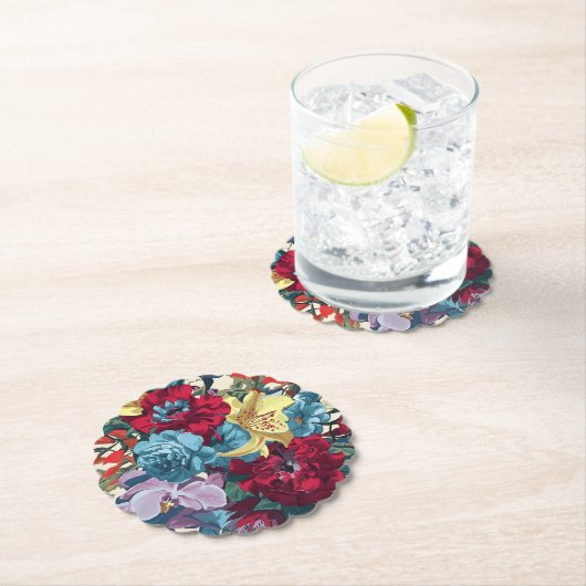 庭鮮やか開花カラフルヴィンテージ花 ペーパーコースター (インサイチュ)
