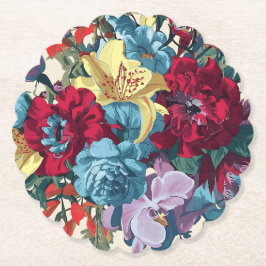 庭鮮やか開花カラフルヴィンテージ花 ペーパーコースター