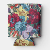 庭鮮やか開花カラフルヴィンテージ花 缶クーラー (正面)