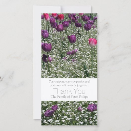 庭1のチューリップの悔やみや弔慰は写真カード3感謝していしています サンキューカード (正面)