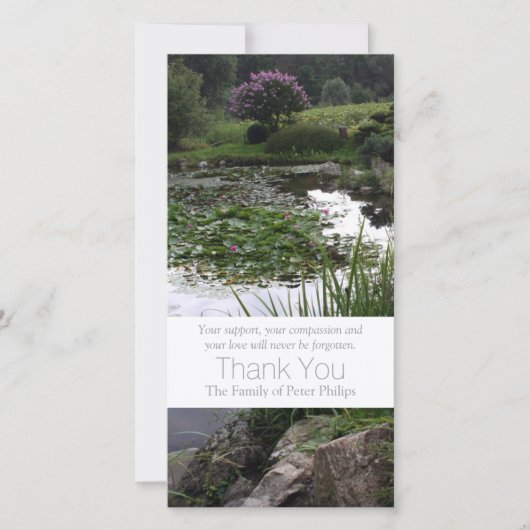 庭2の平和な池の悔やみや弔慰は3感謝していしています サンキューカード (正面)