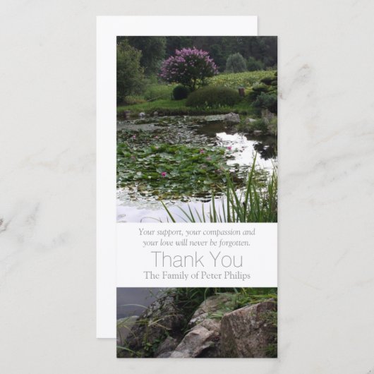庭2の平和な池の悔やみや弔慰は3感謝していしています サンキューカード (正面/裏面)