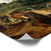 廃墟となった塔のある川の風景 ポスター (角)