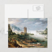 廃墟となった塔のある川の風景 ポストカード (正面/裏面)