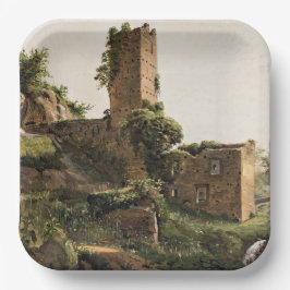 廃墟のある風景(古代の廃墟建物) ペーパープレート