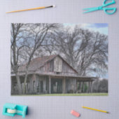 廃墟の中で木々を取り囲む木造の納屋 薄葉紙 (クラフト)