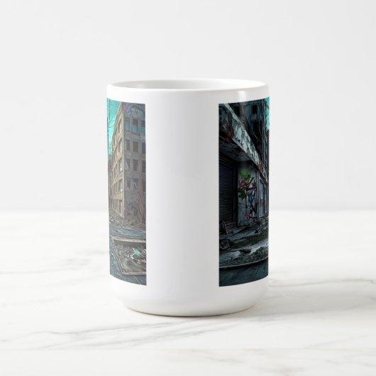 廃墟の街ディストピアAIによるアートワーク モーフィングマグカップ (中央)