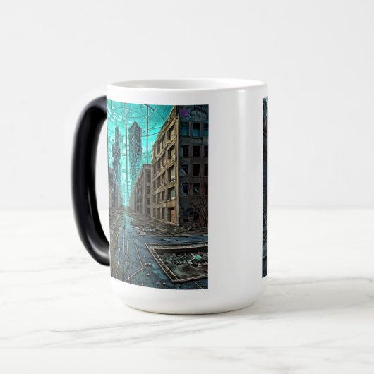 廃墟の街ディストピアAIによるアートワーク モーフィングマグカップ (正面左)