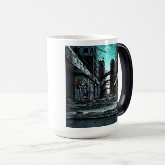 廃墟の街ディストピアAIによるアートワーク モーフィングマグカップ (正面右)