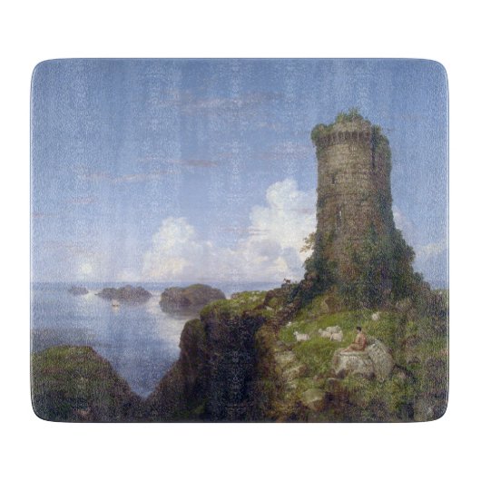 廃墟イタリアンとなった塔のある沿岸の風景 カッティングボード (正面)