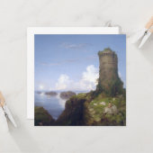 廃墟イタリアンとなった塔のある沿岸の風景 カード (正面/裏面インサイチュ)