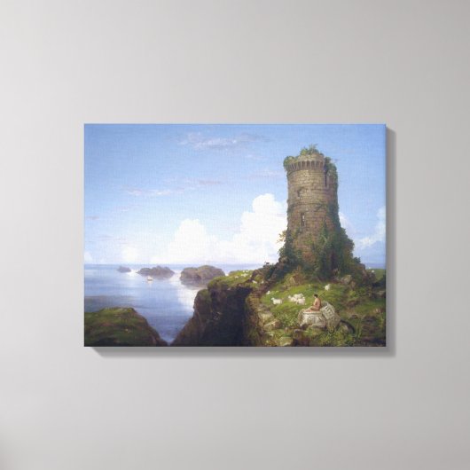廃墟イタリアンとなった塔のある沿岸の風景 キャンバスプリント (正面)
