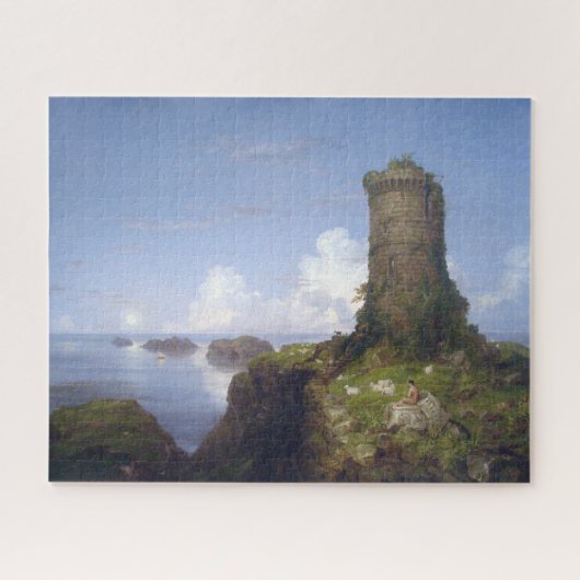 廃墟イタリアンとなった塔のある沿岸の風景 ジグソーパズル (横)